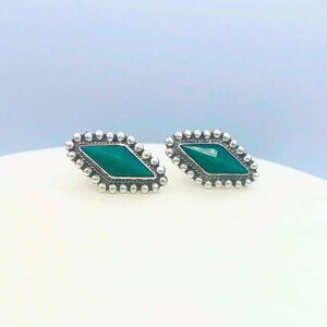 Vintage TAXCO Sterling Silver Green Onyx Screw Back Earrings